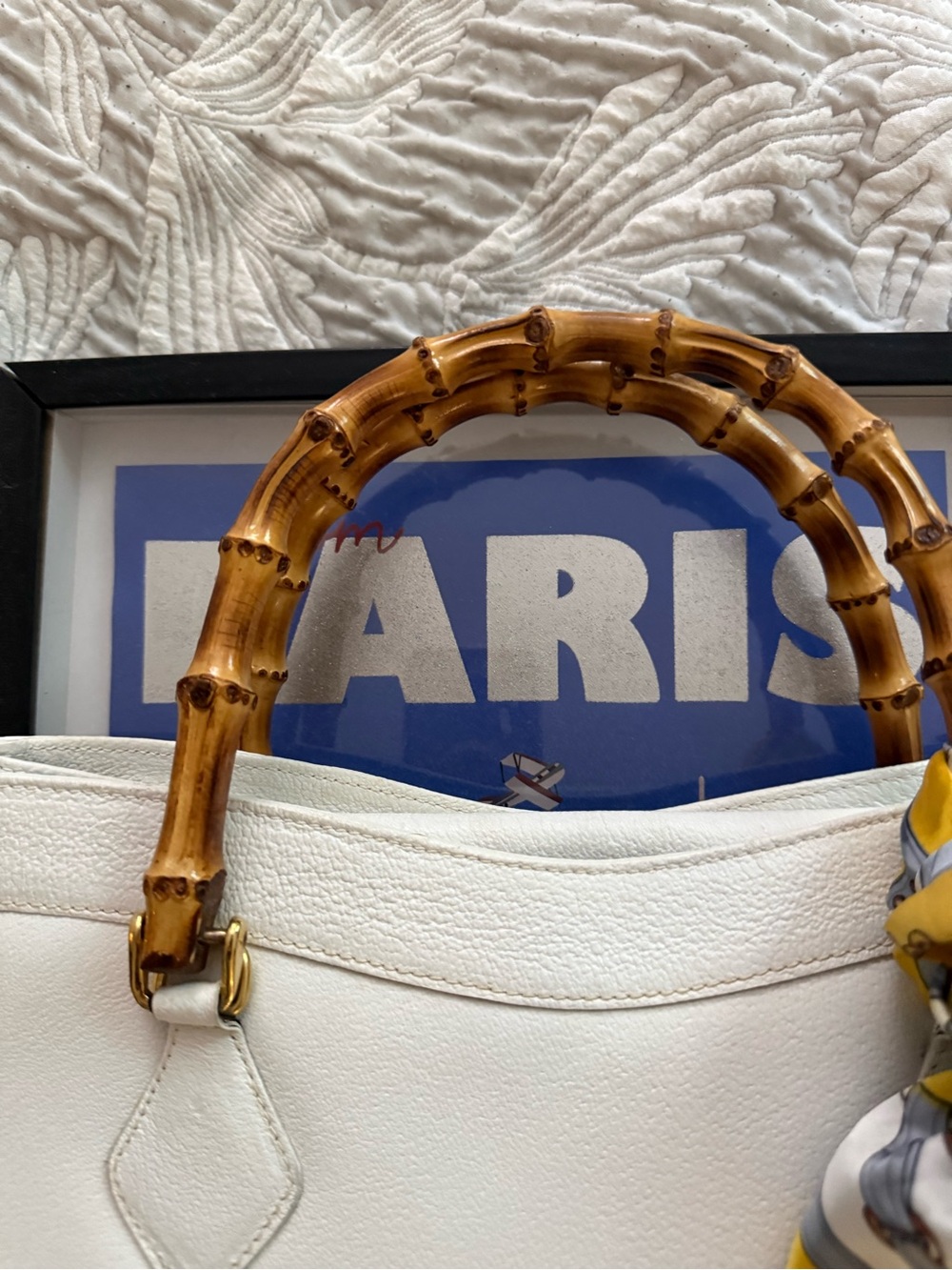 White Leather Tote with Bamboo-Style Handles